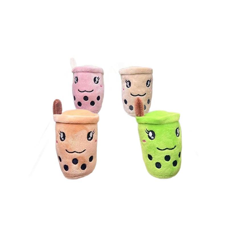 Cute Cartoon Milk Tea Plush Keychain Bag Charm Pendant Doll For Girls Backpack Accessory Claw Machine Prize Toy
