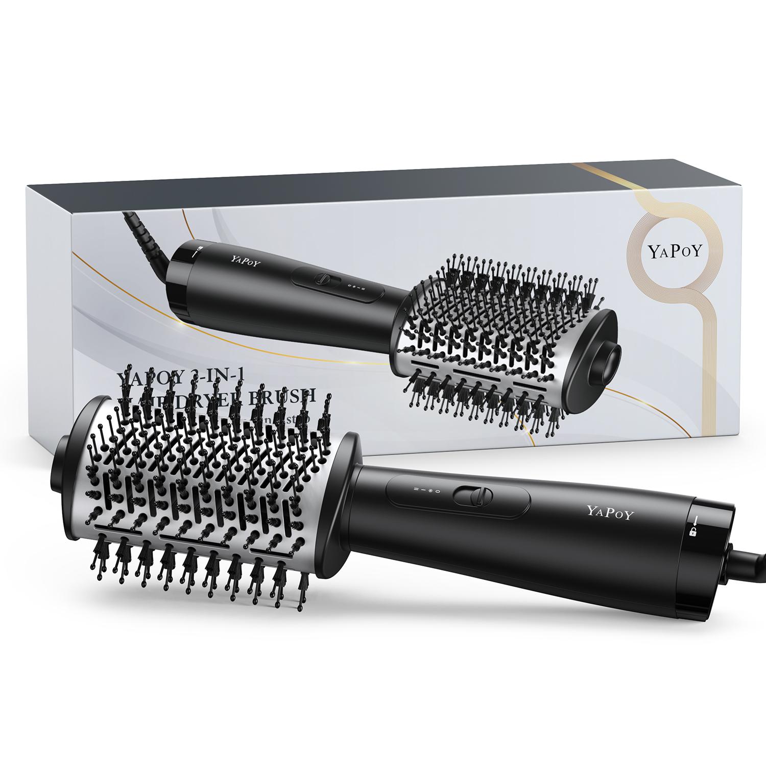 

Щетка для сушки волос YAPOY, щетка для сушки феном горячим воздухом и средство для увеличения объема 2-в-1, более быстрая сушилка для сушки, выпрямления, придания объема EU-Plug чёрный