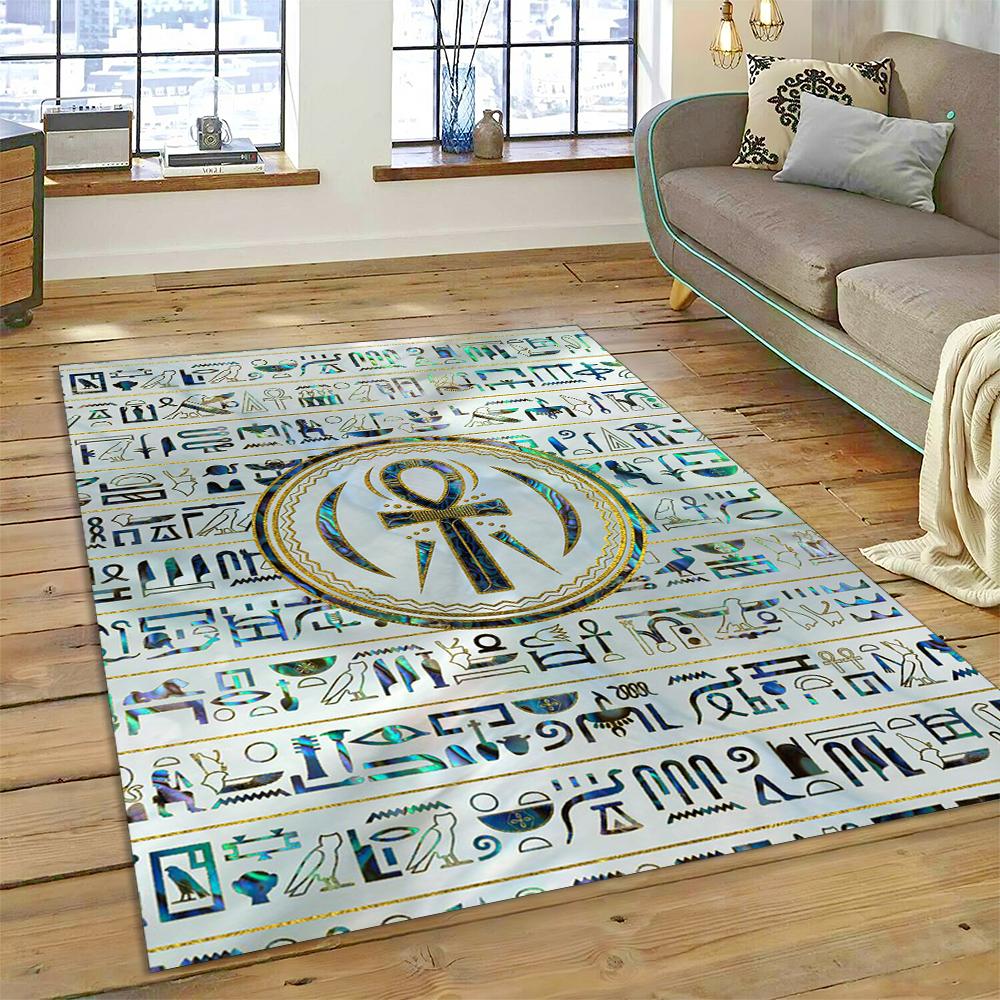 Ancient Egyptian Mythological Ideographic Sign Symbols Carpet Rug for Home Living Room Bedroom Sofa Doormat Decor,Non-slip Mat
