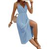 European and American Summer New Women's Clothing Split-ended Sleeveless Hollow Lace-up Solid Color Dress Women