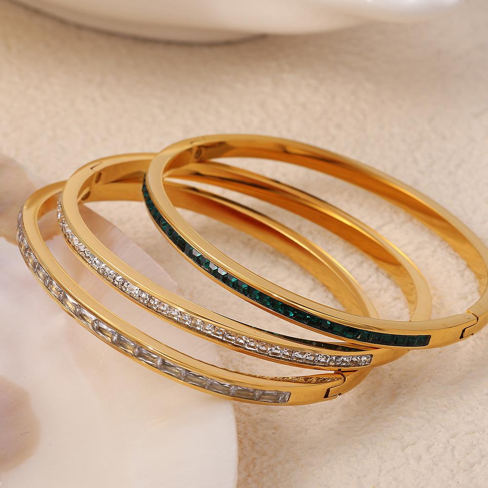 French Stainless Steel Bracelet Sweet Small Fresh Jewelry Does Not Fade Narrow Version Half Circle Full Diamond Buckle Bracelet Women