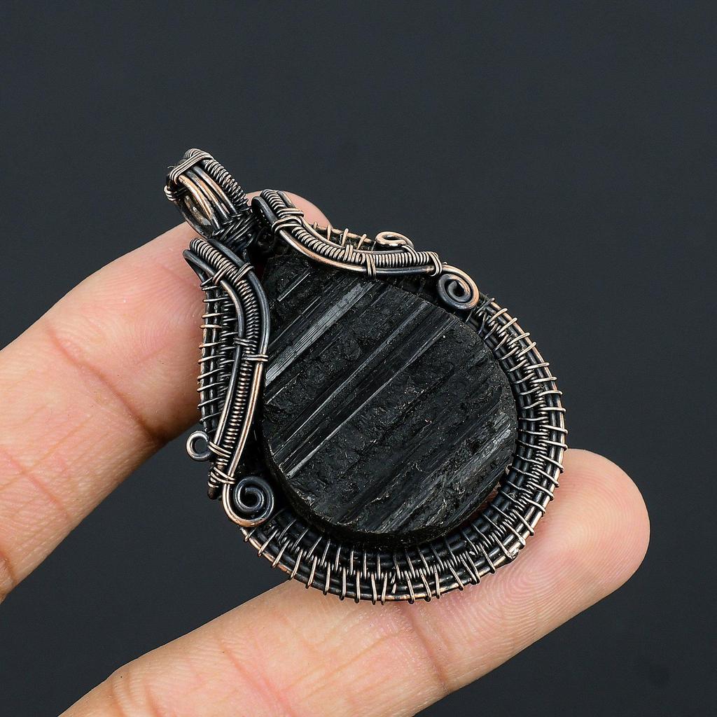 Black Tourmaline Rough 999 Copper Wire Wrapped Pendant, Handmade Gemstone Pendant Jewelry, Gifts For Wife Brand New Pendant