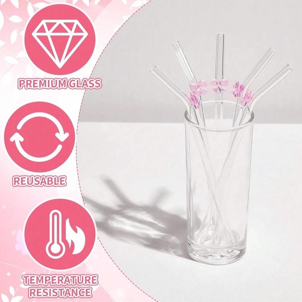 6Pcs Reusable Glass Straws, Eco-friendly Drinking Straws for Smoothies, Milkshakes, Tea, J