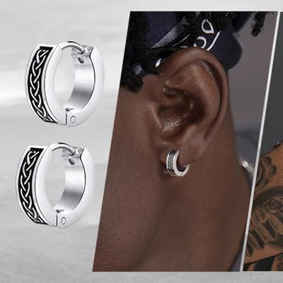 Rock Punk Celtic Knot Earrings for Men, Waterproof Stainless Steel Hoop Huggie Ear Gifts for Him Jewelry, Brincos Masculinos