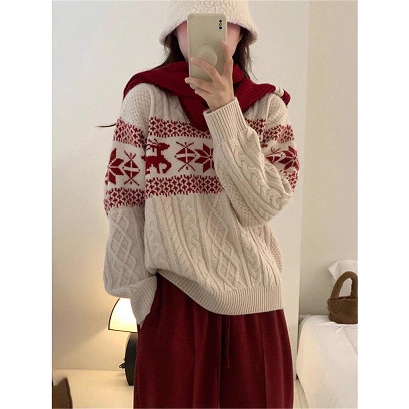 Unisex Retro Nordic Fair Isle Christmas Pullover Sweater - Autumn/Winter Trendy Knitwear Top