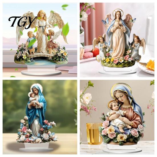 Catholic Religious Statue Virgin And Angel Ornament, 2D Acrylic Ornament with Christian Home Base, Table Centerpiece, Gift for Women