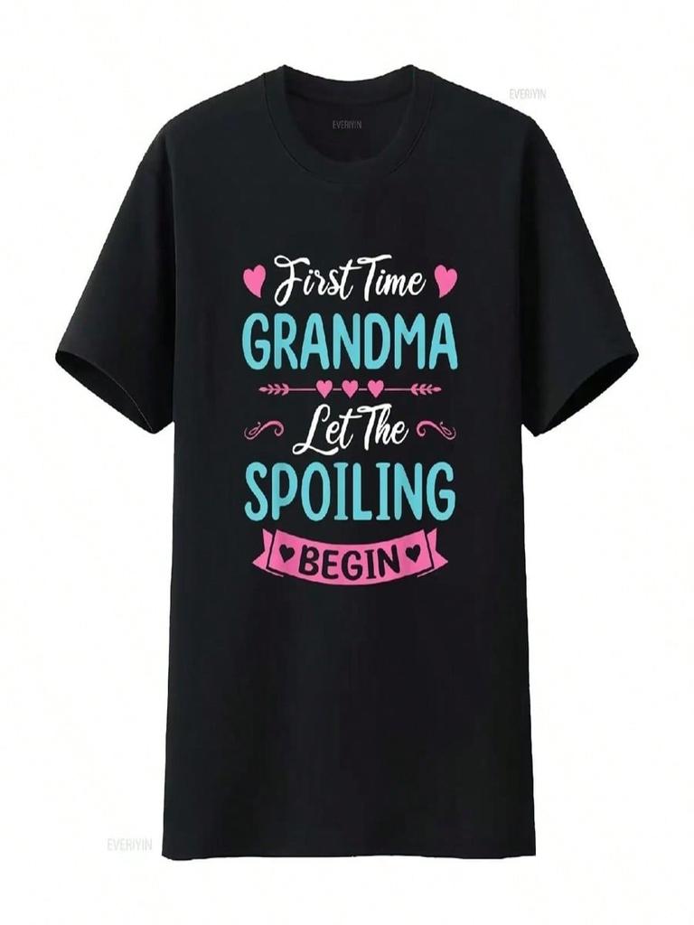 Erste Mal Oma Neues Baby Ankündigung Muttertag T-Shirt Vintage Gewaschen Atmungsaktiv Grafik Top Für Den Alltag