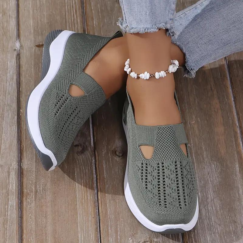 Women'S Shoes 2025 New Style, Breathable Knitted Shoes for Women, Trendy Lace-Up Sports Shoes for Cross-Border Trade