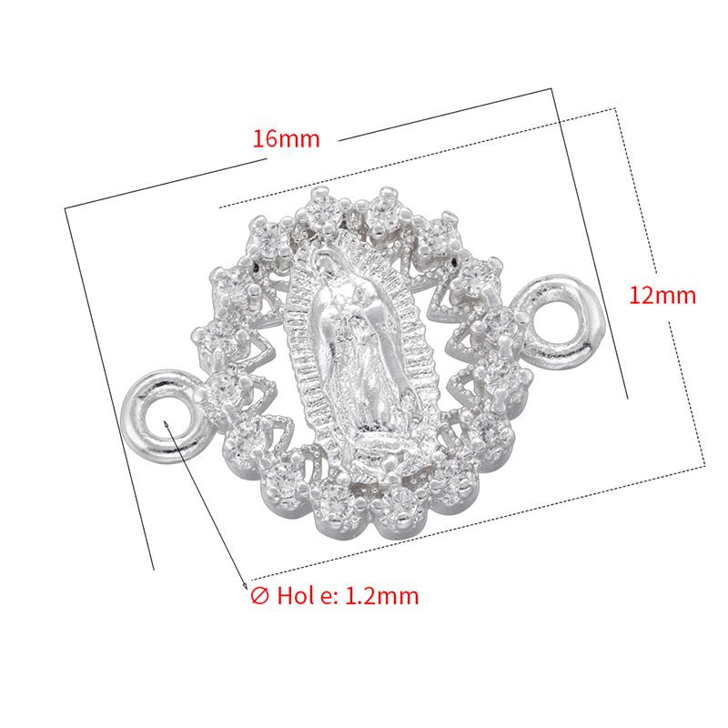 ZHUKOU Golden-plated Brass Catholic Virgin Mary Pendant Crafts Double Holes DIY Bracelet Necklace Accessories
