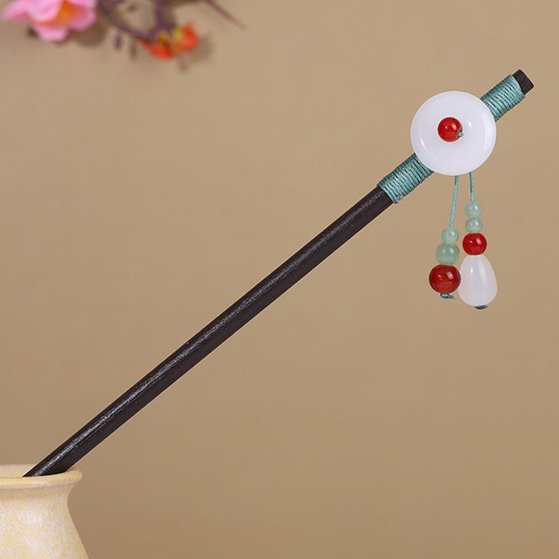Vintage Tassel Wooden Hairpin for Women - Imitation Ebony Hanfu Accessory, Ancient Style Costume Hairpin