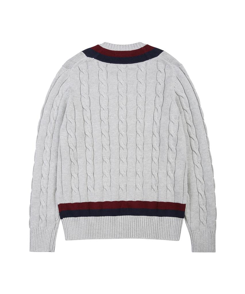 BROOKS BROTHERS Cotton Cable Tennis V-Neck Sweater (Grey) (Bbwnmm6839Wes)