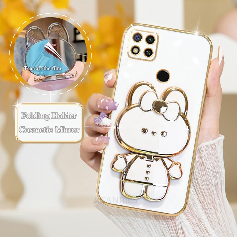 Redmi9c Luxury Plating Mirror Holder Case On For Xiaomi Redmi 9c 9 9a 10 10a 10c 13c 12 12c A1 A2 Plus 9at Silicone Stand Cover