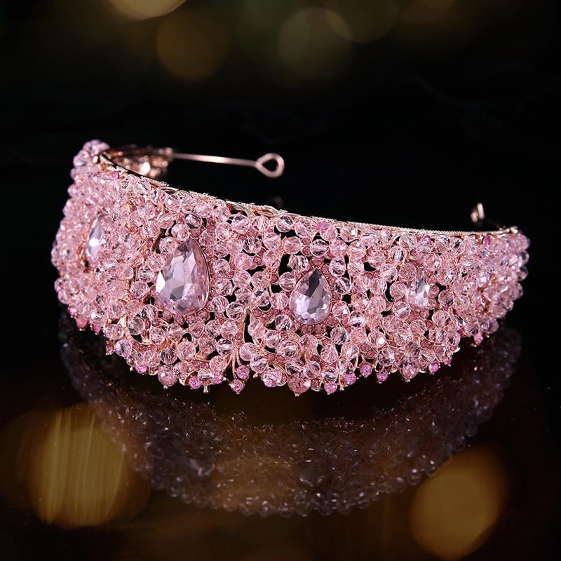 Diadema Principessa Rosa Cristallo per Sposa Barocca Copricapo Festa Matrimonio Corone
