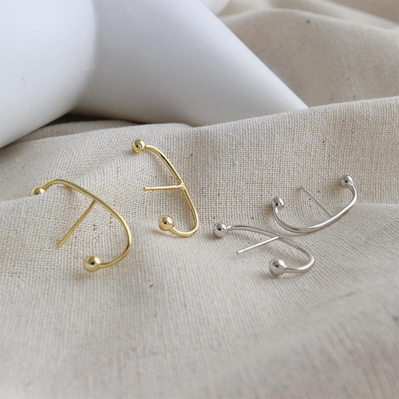 Beixi Korean Style S925 Sterling Silver Minimalist Round Bead C-Shaped Women s Earrings 925 Silver