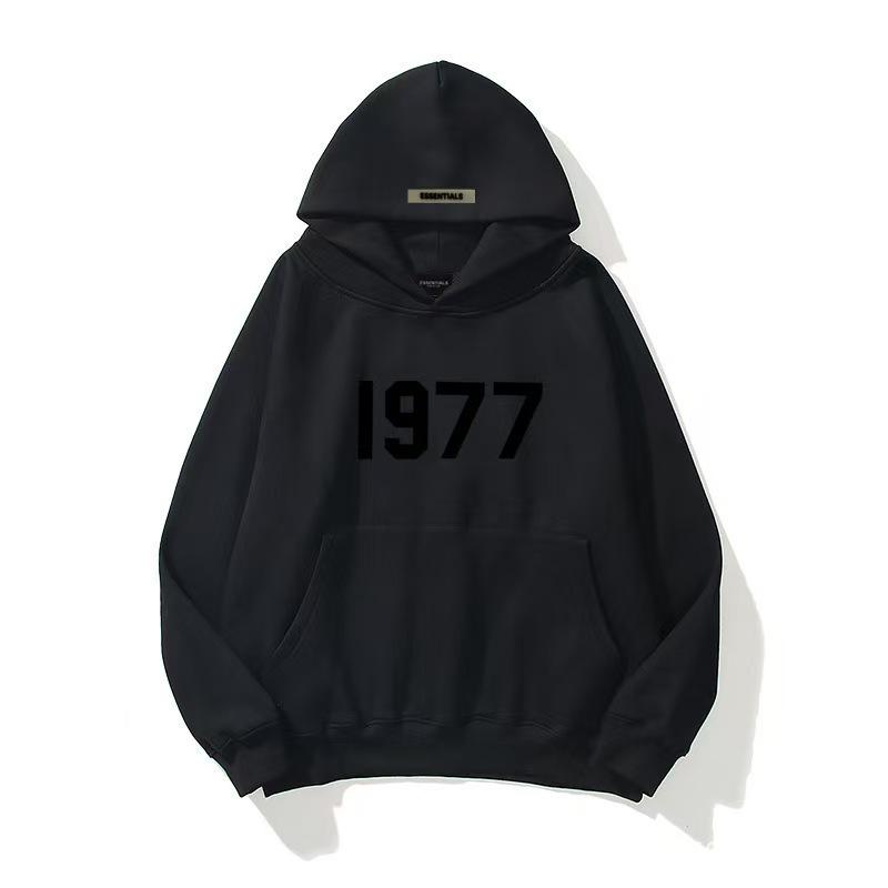 ESSENTIALS Double-Line FOG 1977 Letter Hoodie - Unisex High-Street, Trendy, Loose-Fit, Hua Cotton.