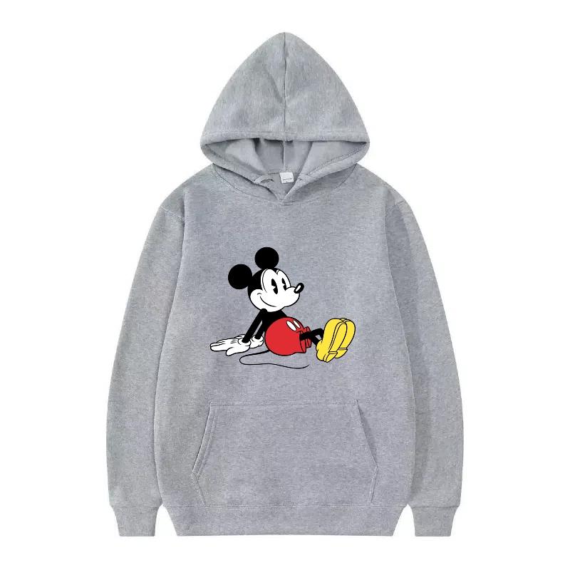Disney Mickey Mouse Pattern Woman Fleece Sporty Loose Grey Winter Tops Clothing Pullovers Ladies Cheap Hoodies Men Sweatshirts