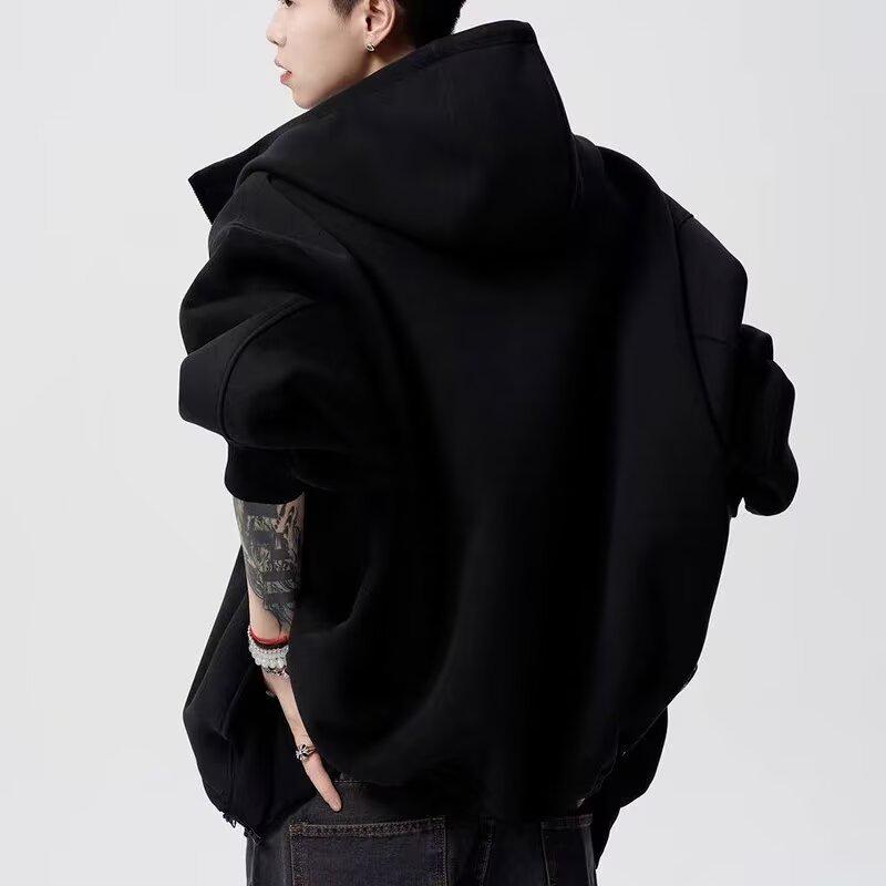 Men's Retro Heavyweight Cardigan Hoodie - Trendy, Loose-Fit Jacket for Spring/Autumn