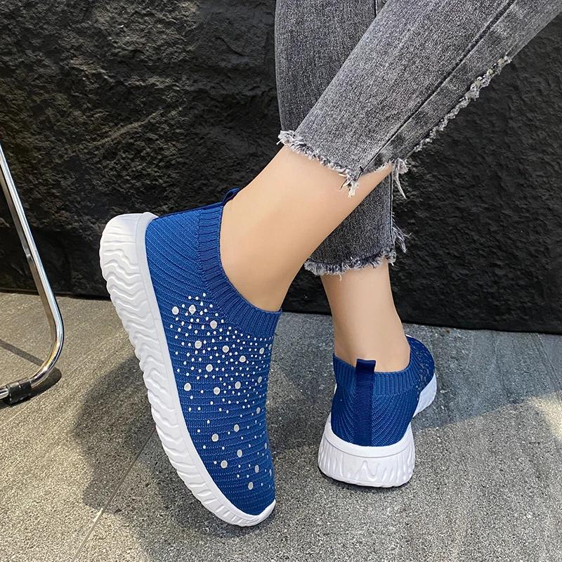 Moda 2024 Scarpe Sportive da Donna Comode a Punta Rotonda Tinta Unita a Bocca Bassa Slip-On Tessuto Elasticizzato Traspiranti con Suola Piatta