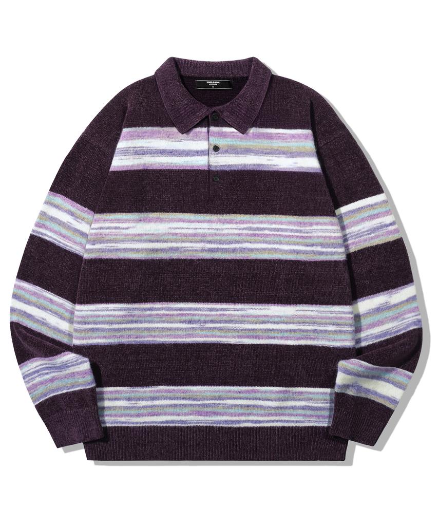 TRILLION Gradient Stripe Velvet Collar Knit_Purple