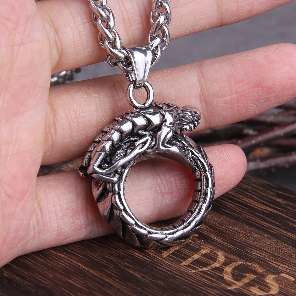 Stainless Steel Punk Ouroboros Snake Chain Pendant Necklace for Men Male Fashion Jewelry Gothic Style