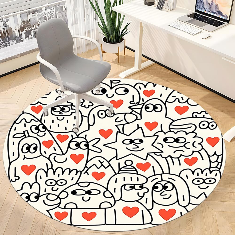 1pc Doodle Hearts Office Round Area Rug, Indoor Mat Suitable ForOffice, Under Office Chairs Bedroom Living Room Home Decor, Room Decot131