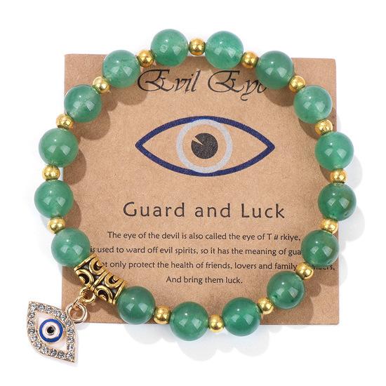 Natural Stone Bead Bracelet with Vintage Evil Eye Pendant, Versatile Hand Jewelry