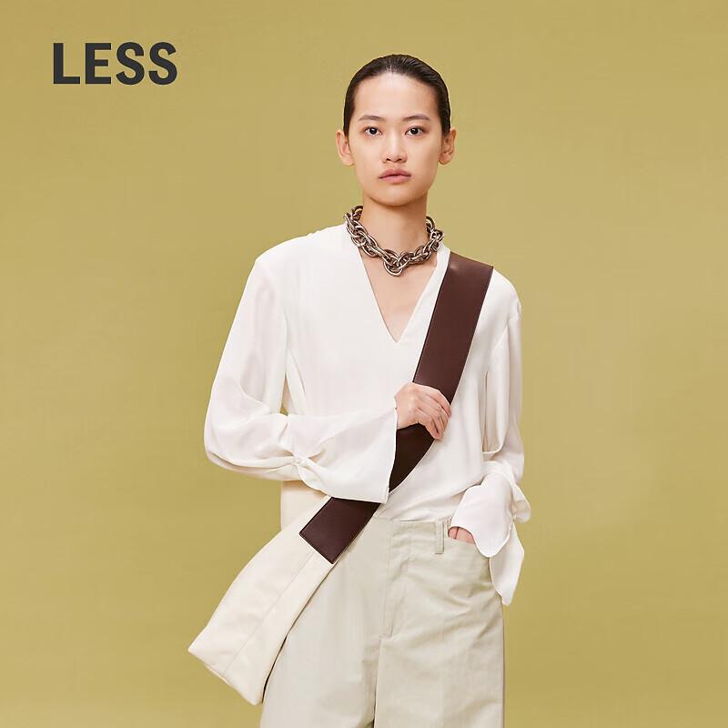 LESS 2024 Spring Silk Blend Pullover V-Neck Shirt M