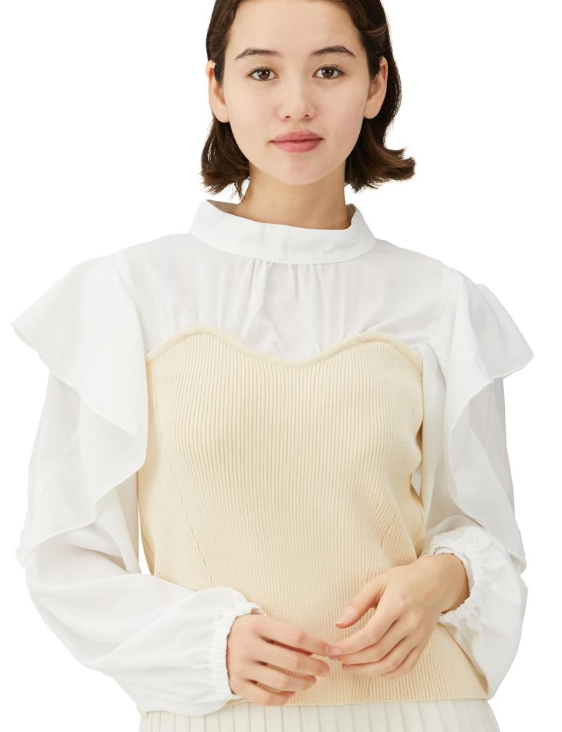 Washable Knit Bustier Docking [BIS] Blouse, Women's, Off-White (17)