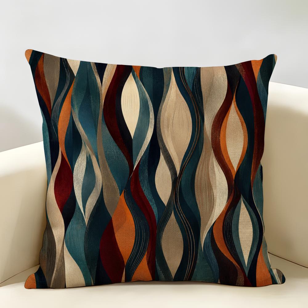 Retro Geometric Mid-Century Modern Cushion Cover Durable Hypoallergenic Organic Linen Pillow Cover Washable Skin-Friendly