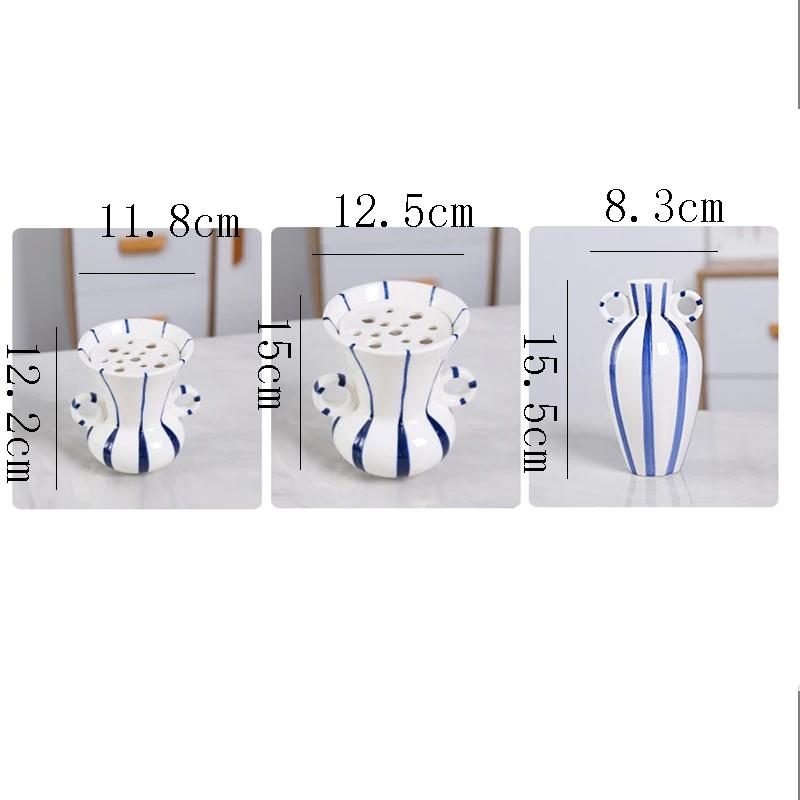 European Style Ceramic Amphora Striped Vase Hydroponic Flower Arrangement Container Living Room Dining Table Floral Vase Gifts