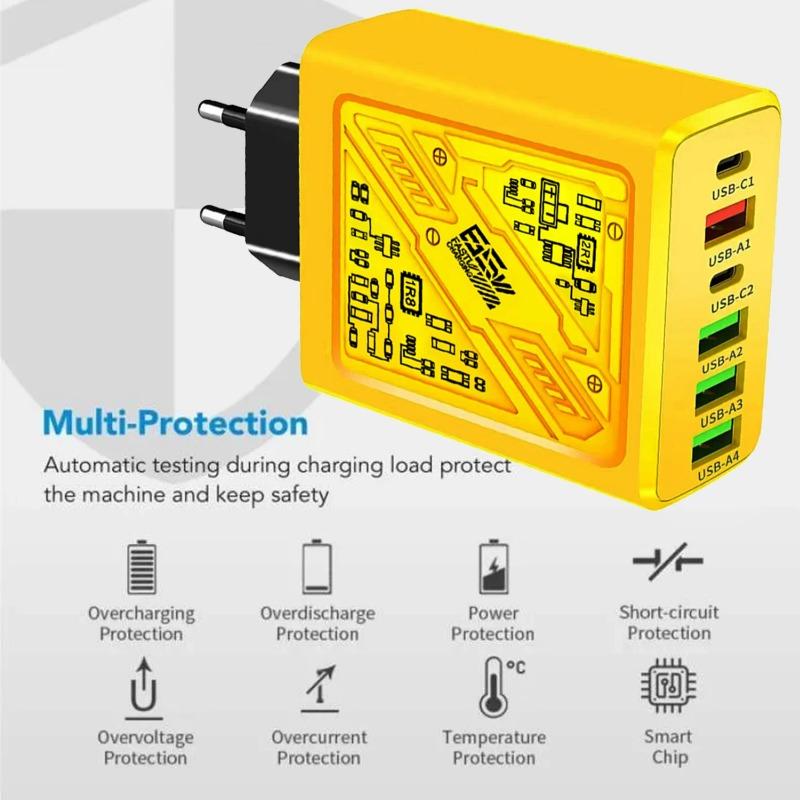 PD 65W Ladegerät USB C Schnellladung 6 Anschlüsse Handy-Ladegerät USB Typ C Ladegerät Für iPhone Xiaomi Handy Adapter EU US UK Stecker