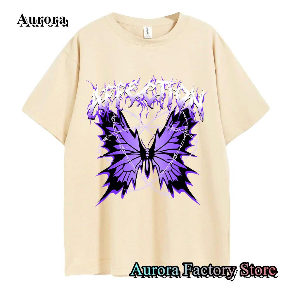 Men Women Summer Fashion Cotton T-Shirt Purple Butterfly Tops Tees Male Casual Short Sleeve Clothing Harajuku Streetwear