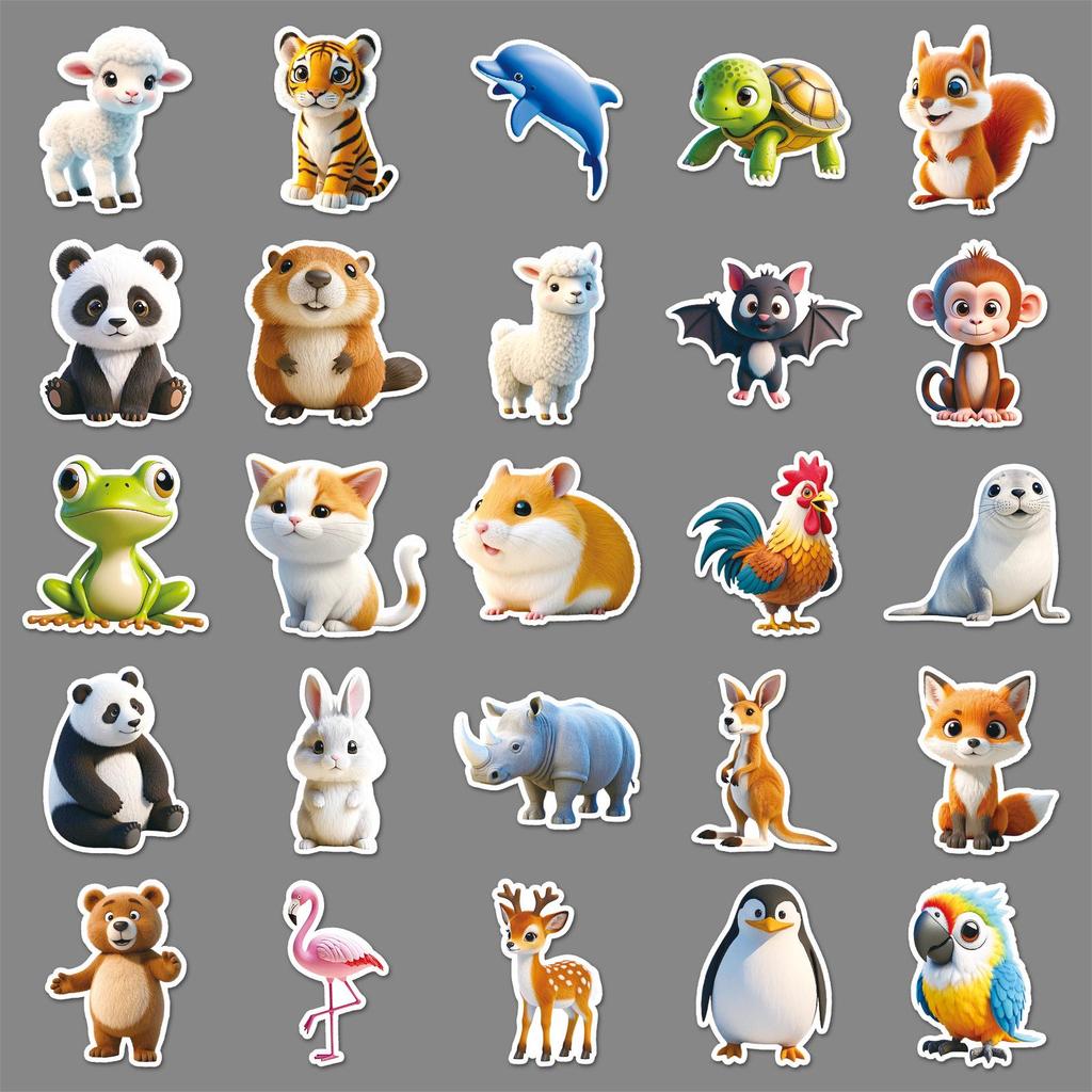 50pcs 3D Animal Graffiti Stickers: Creative Cartoon Decorations for Water Bottles, Phones, and Luggage