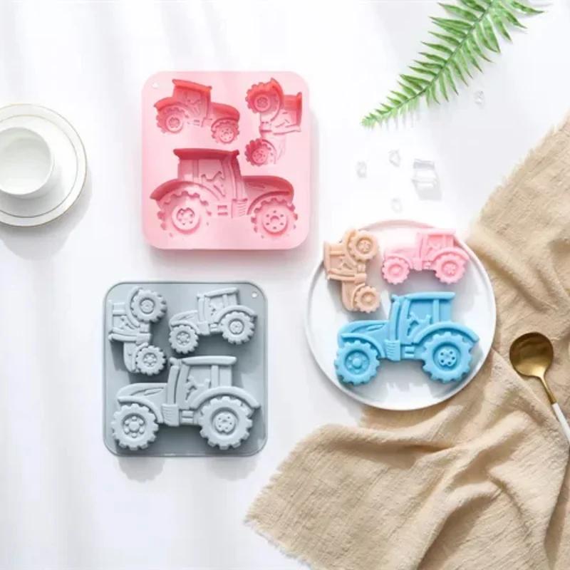 A Top Quality 3 Holes of Different Sizes Tractor Shape Silicone Mold Fondant Cake Chocolate Mold Ice Cube Cake Mould Baking