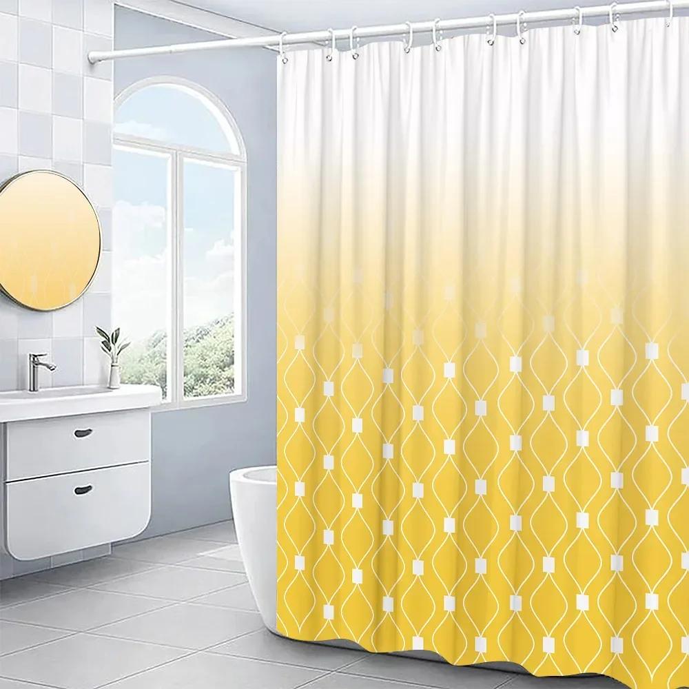 Modern 3D Geometry Shower Curtains Set Red Orange Grey Yellow Lattice Fabric Bathroom Accessories Black and Gray Bath Curtains