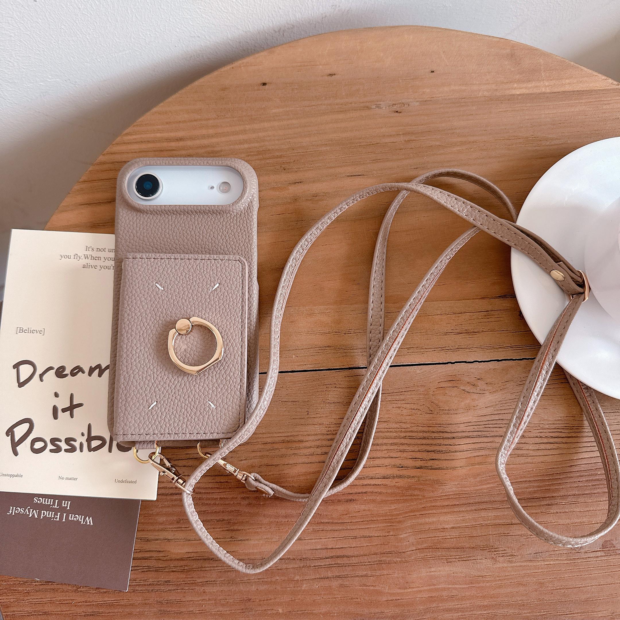 

Crossbody Ring Holder Magnetic Wallet Leather Case For iPhone 17 Pro Max 16 Plus 15 14 13 12 11 Long Lanyard Pocket Bag Cover iPhone 15 Pro Max світло-коричневого кольору