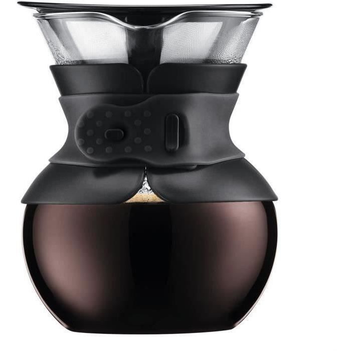 Filter Coffee Maker - BODUM - Pour Over - 0.5 L - 4 Cups - Stainless Steel Mesh Permanent Filter - Glass / Black
