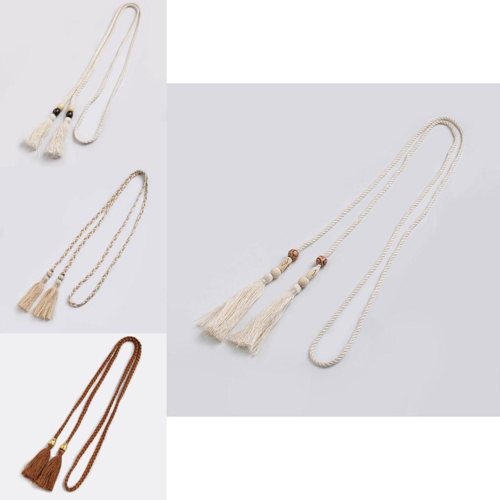 Boho Cotton Rope Waist Belt With Shell Tassels For Bohemian Festival Fashion