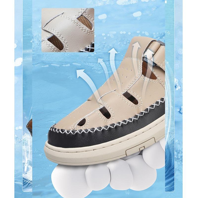 New Anti-collision Toe Men's Sandals Hot-selling Leather Beach Shoes Comfortable Roma Footwear Male Casual Summer Flats Sandaly