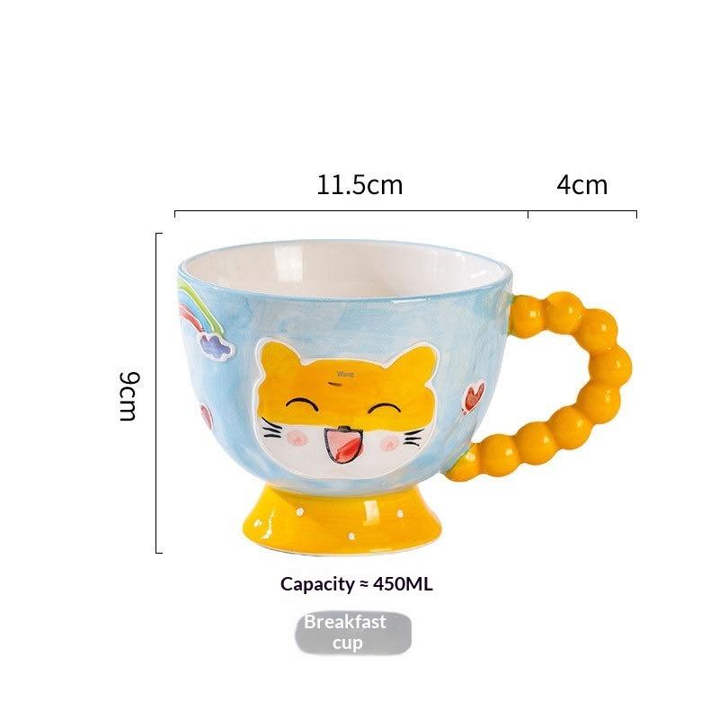 Hand-painted Ceramic Cup Cute Creative Bead Handle Breakfast Cup High Value Large Capacity Milk Oat Cup Drinking Cup