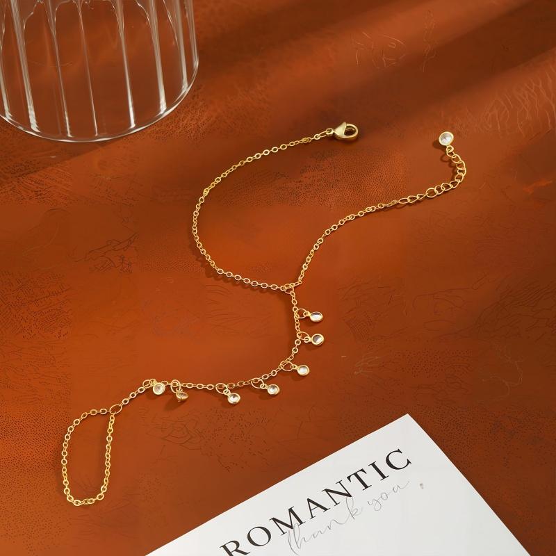 Stainless Steel Waterproof 18K Gold-Plated Chain Bracelet for Women's Fashion Luxury CZ Adjustable Ring Bracelets Jewelry Gift