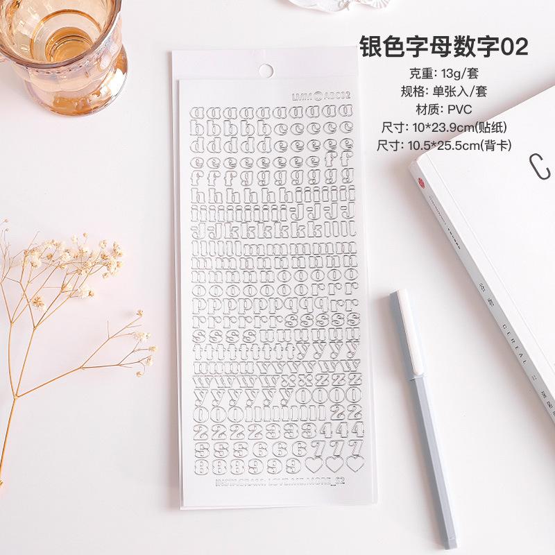 1 Sheet Waterproof  English Letter Digital Decorative Gold Sticker Scrapbooking Diy Label Diary Album Journal Planner