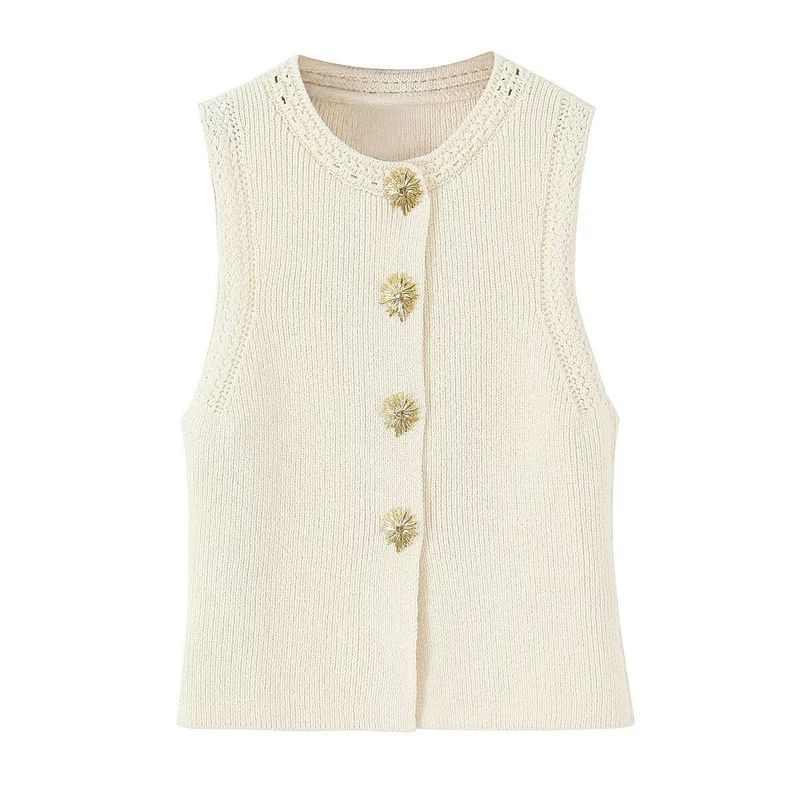 Araltay New Arrival Fashion Style Women's Clothing Fashion All-Match Minimalist Gold Button Decoration Knitting Tops 6771068
