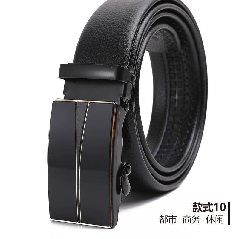 Belt Men'S Automatic Buckle Belt Lychee Pattern Hemming Belt Business Belt Stall