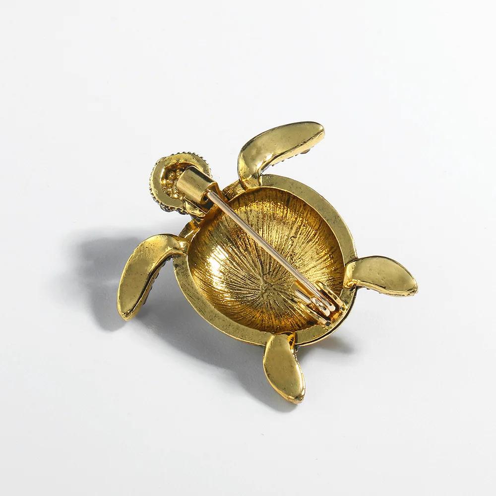 Elegant Rhinestone Turtle Brooches For Women Classic Unique Personality Animal Tortoise Enamel Brooch Pins Party Jewelry Gift