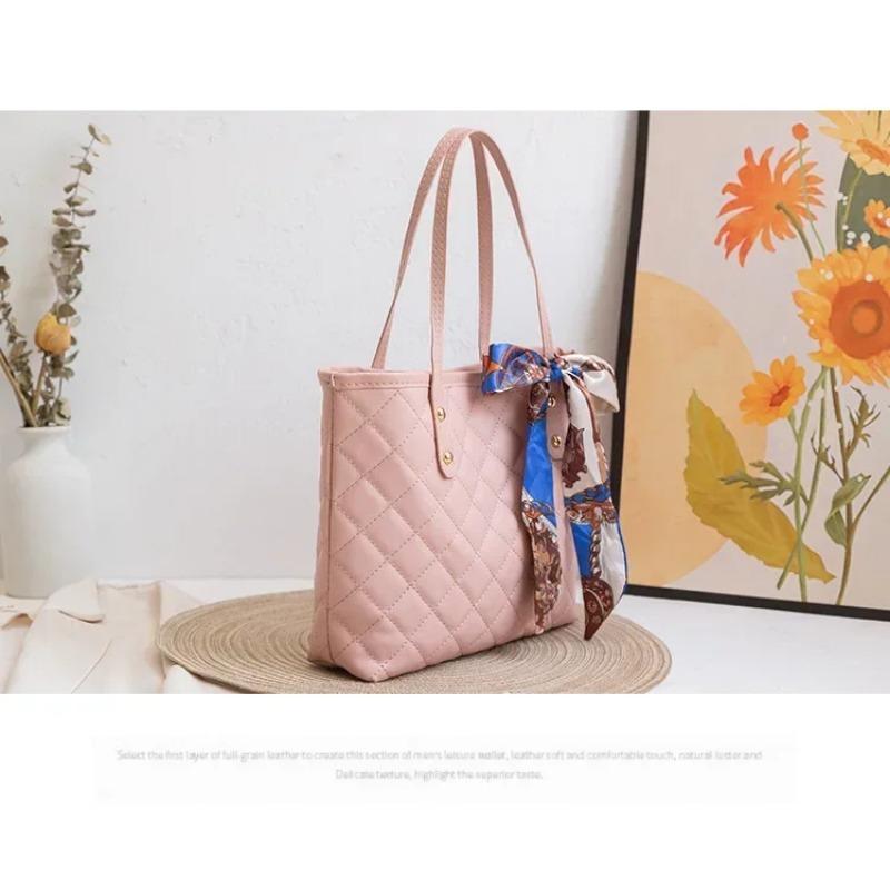 Trendy Embroidery Scarf Tote Bag for Women Large Capacity Canvas Bucket Bag Simple Shoulder Handbag