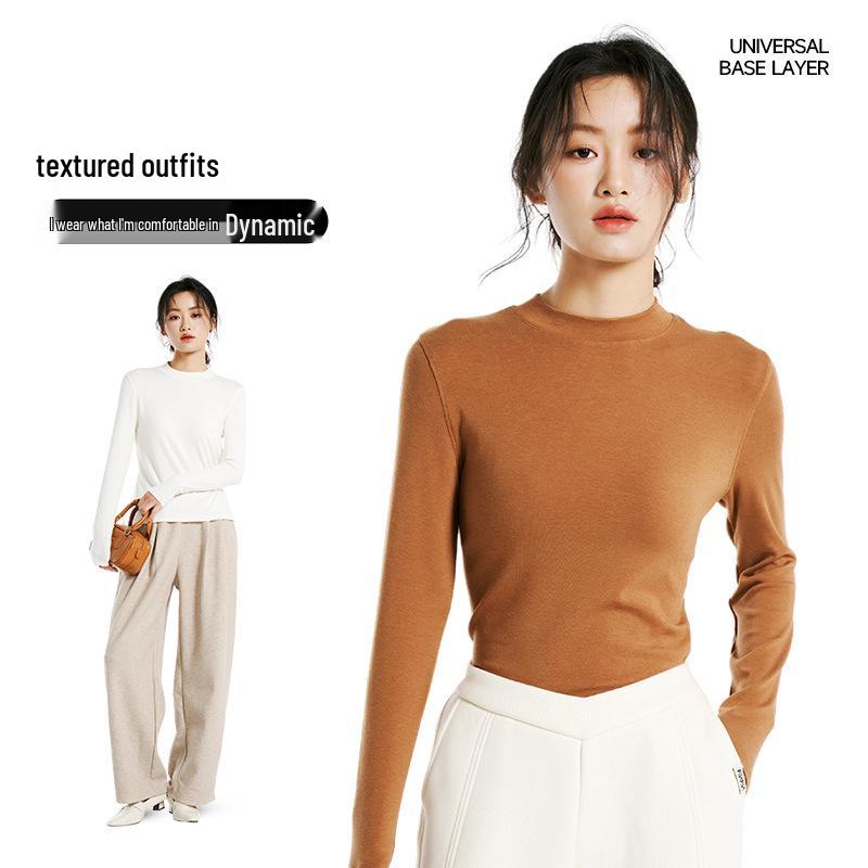 Women's 2025 Merino Wool Ribbed Crew Neck Pullover, Long Sleeve Base Layer for Autumn/Winter