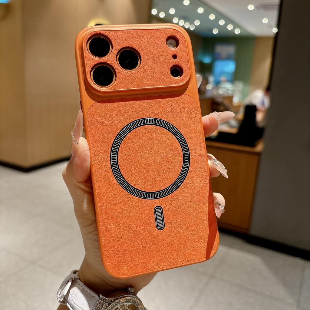 Business Cowhide Leather Texture Magnetic For Magsafe Case For iPhone 17 16 15 14 13 Pro Max Camera Protection Shockproof Cover