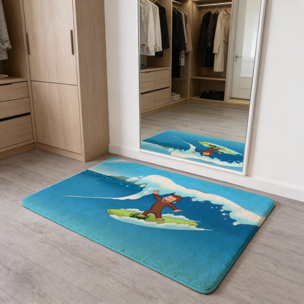 MONKEY CARTOON C-Curious GeorgeS Floor Mat Flannel Door Mat Non-Slip Absorbent Washable Indoor Home Rug