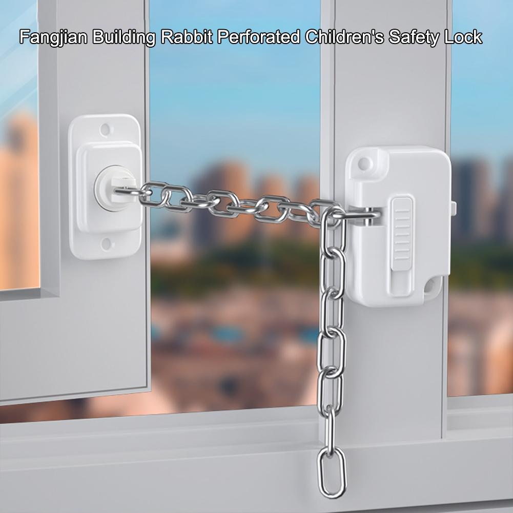Window Frame Safety Chain Lock Self Adhesive Door Window Limiter Lock Stainless Steel No Drilling for Inside Door 1/2PCS